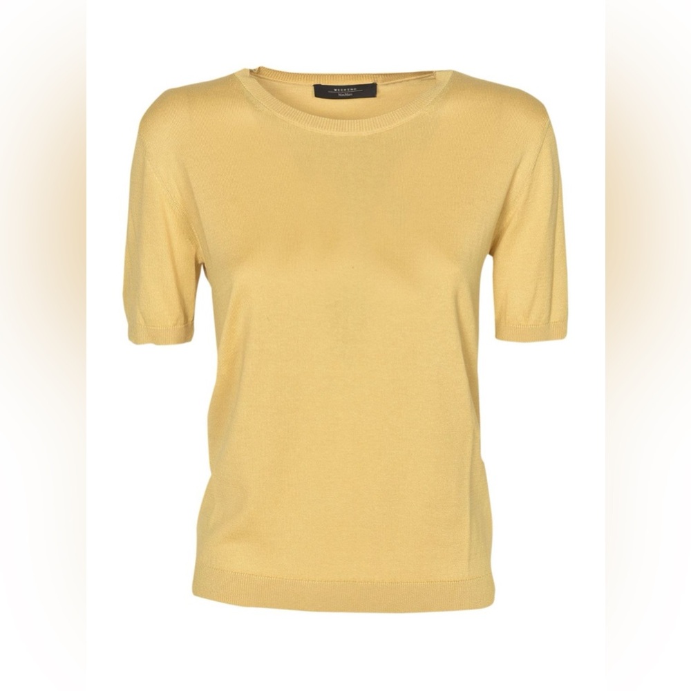 NEW Weekend Max Mara Yellow Silk Crewneck T-Shirt, XS